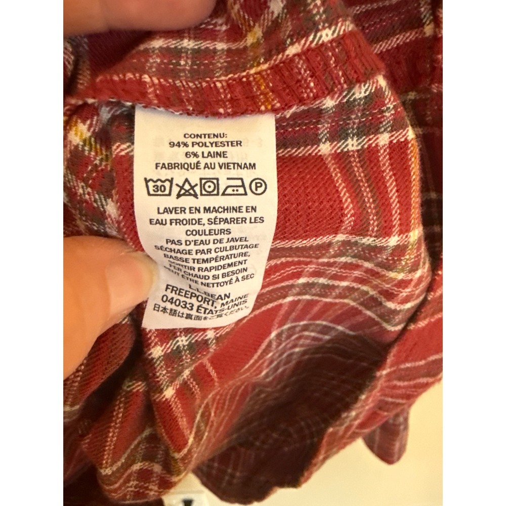 LL Bean Mens Red Plaid Flannel Snap Front Shirt Wool Blend Large L-REG 298102 - Picture 8 of 8